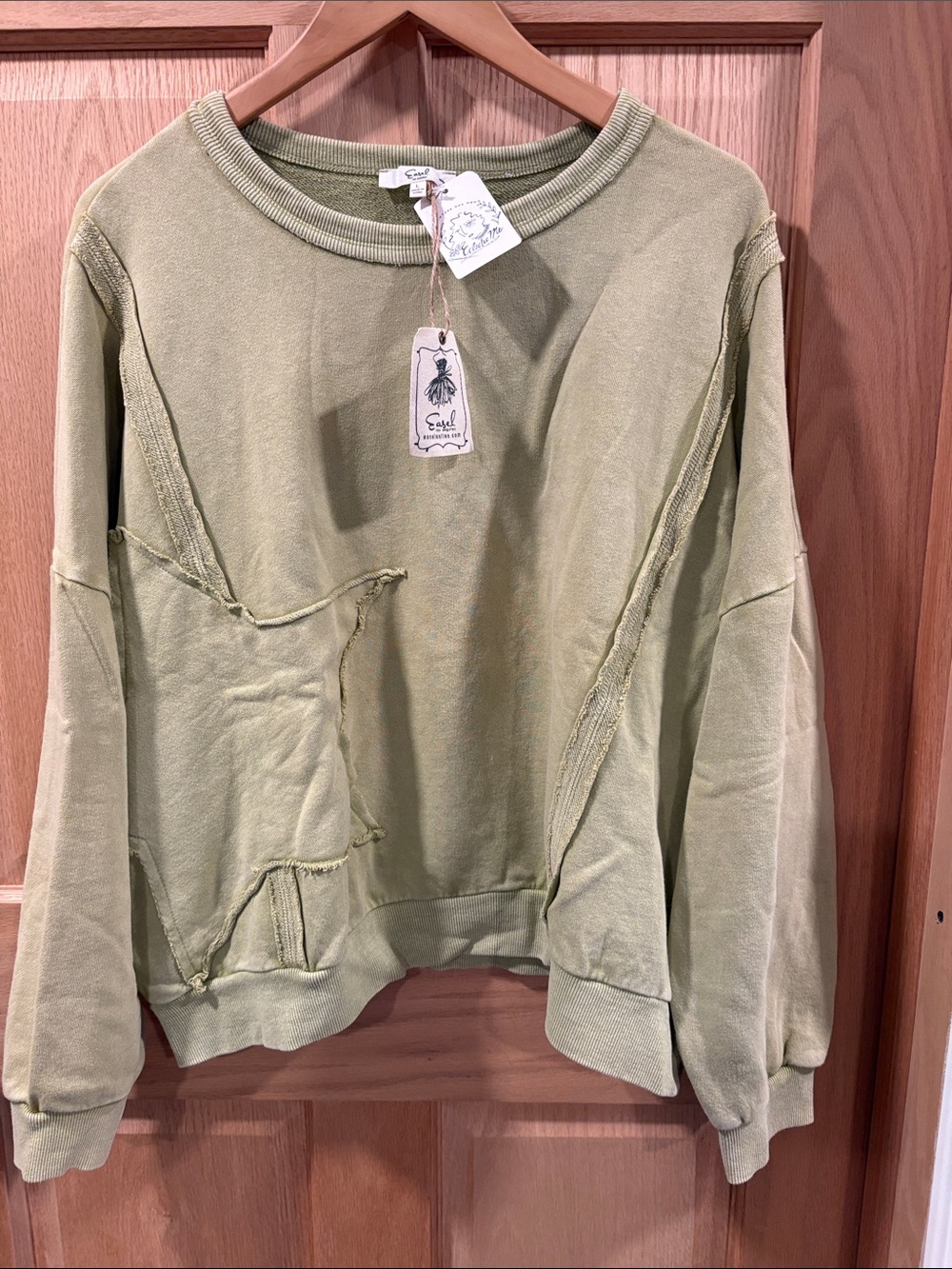 easel Olive Green Distressed Crewneck Sweater